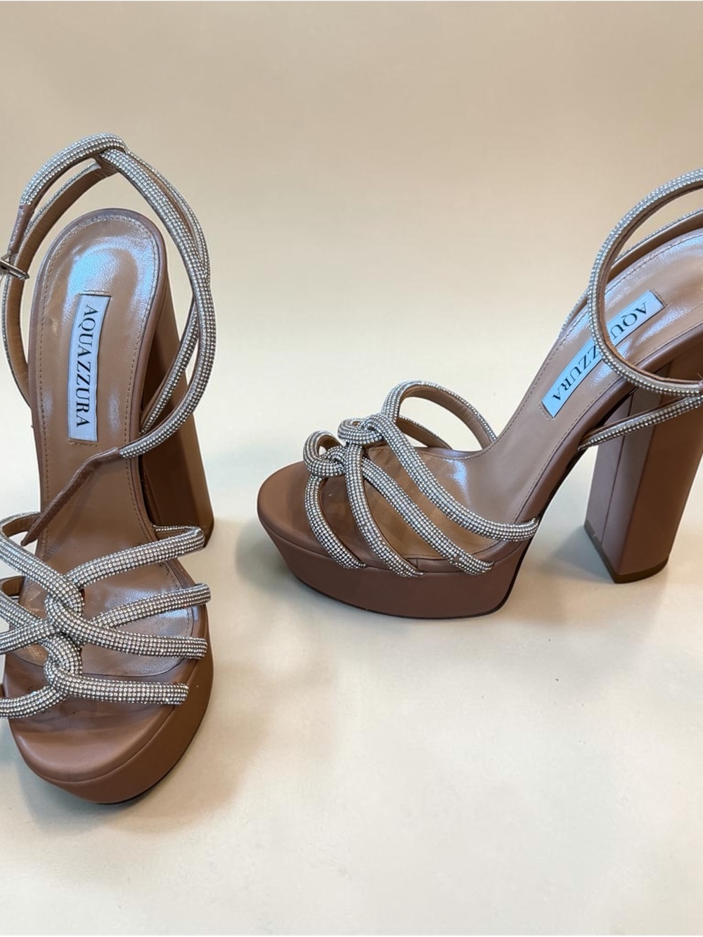 Aquazzura Moondust Plateau Sandals with Crystal Rope Straps